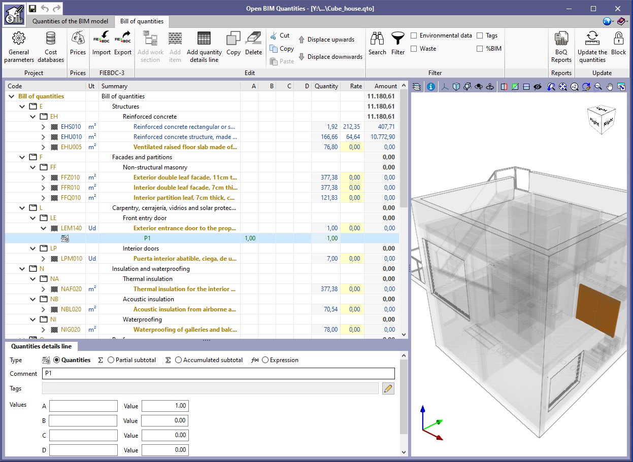 Open BIM Quantities And Applications With The Bill Of Quantities Tab